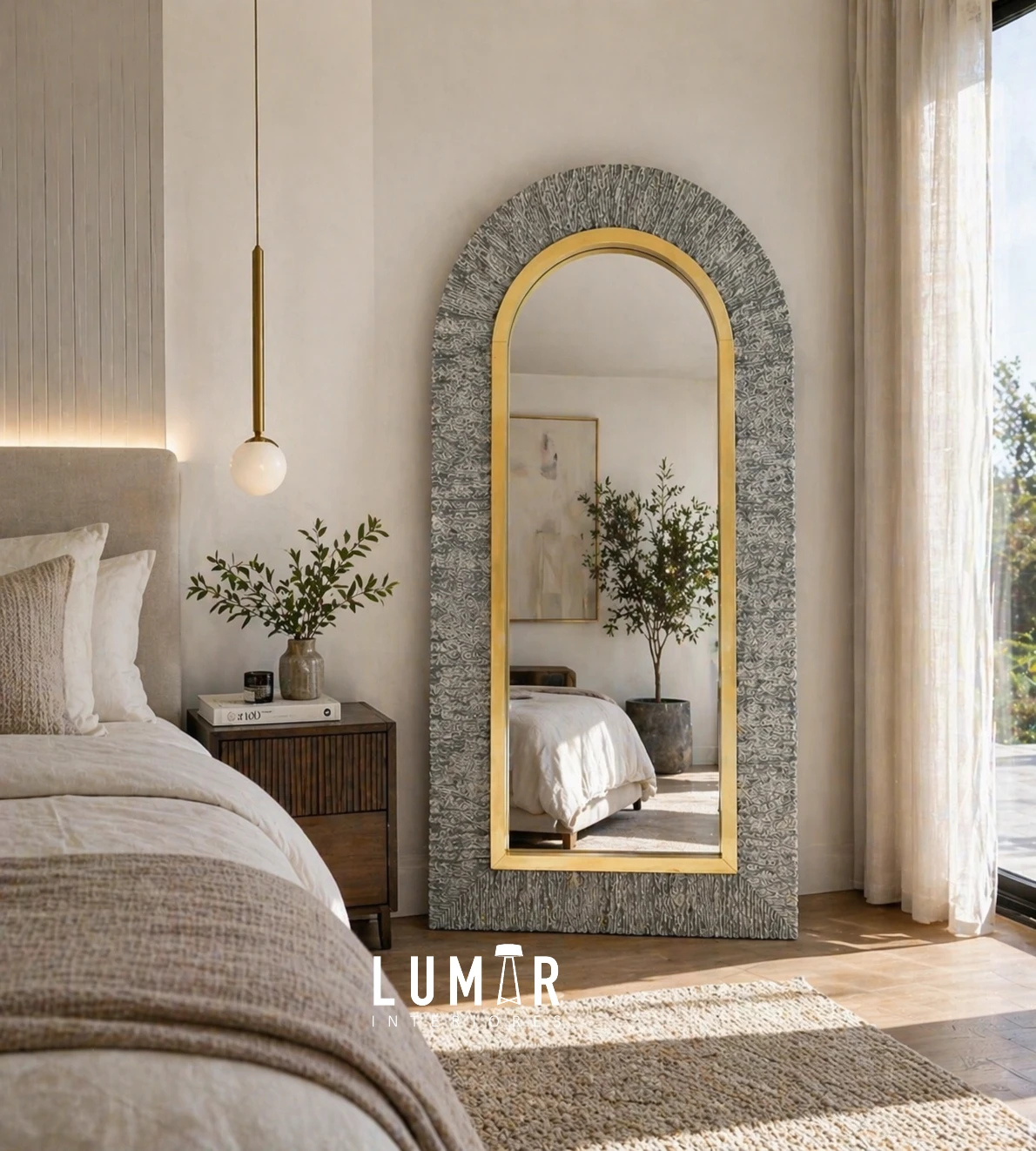 Espejo Ojo de Tigre Arco Corteza Madera 190x90cm 3