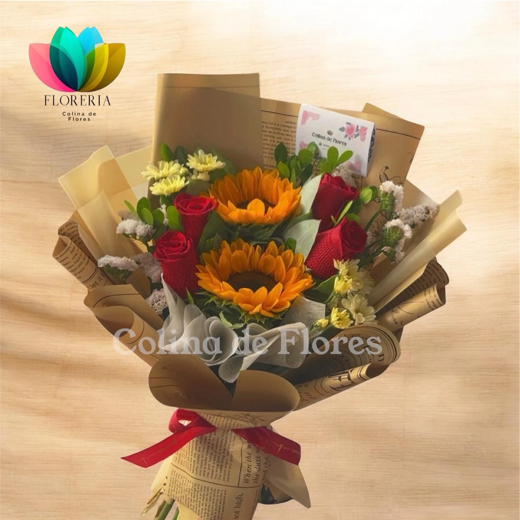 Rosas y girasoles 