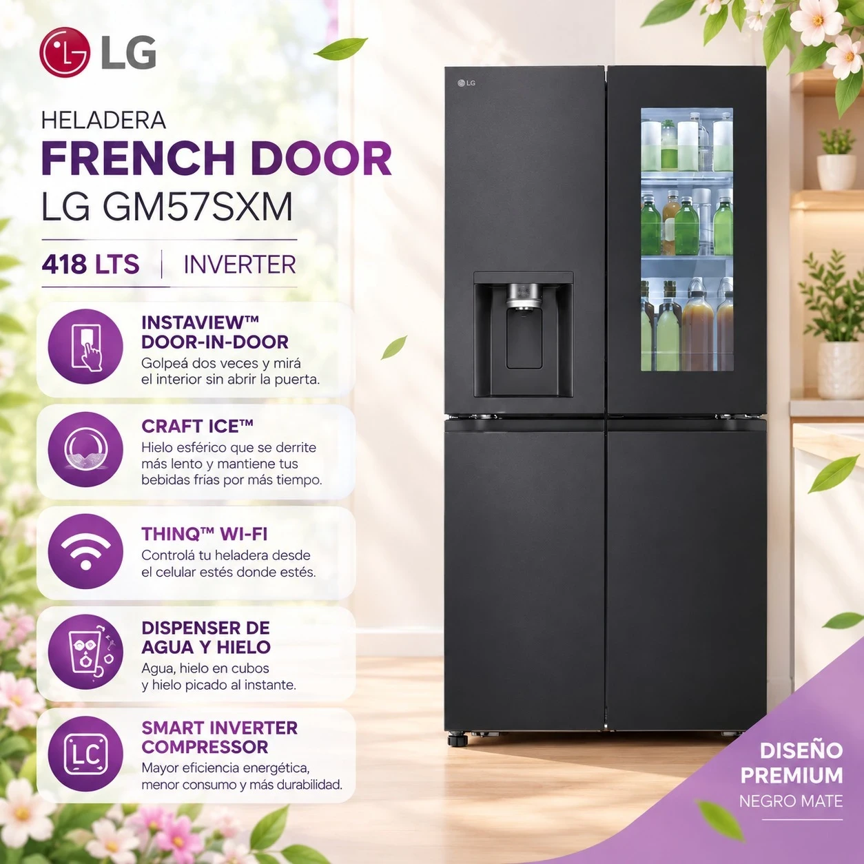 HELADERA FRENCH DOOR LG GM57SXM