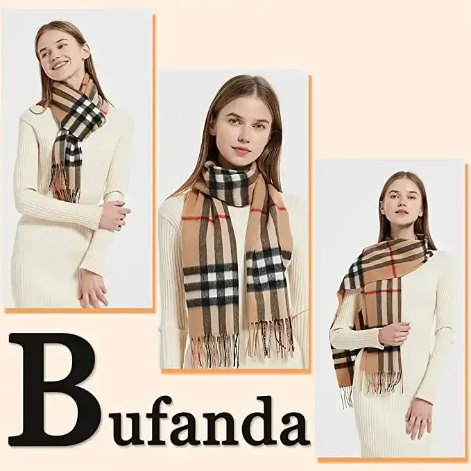 Bufanda Mujer Invierno de Lana,Pashminas Mujer de Punto para Frio y Térmicos,Chales para Mujer de Tela Scocesa Largo y Elegante