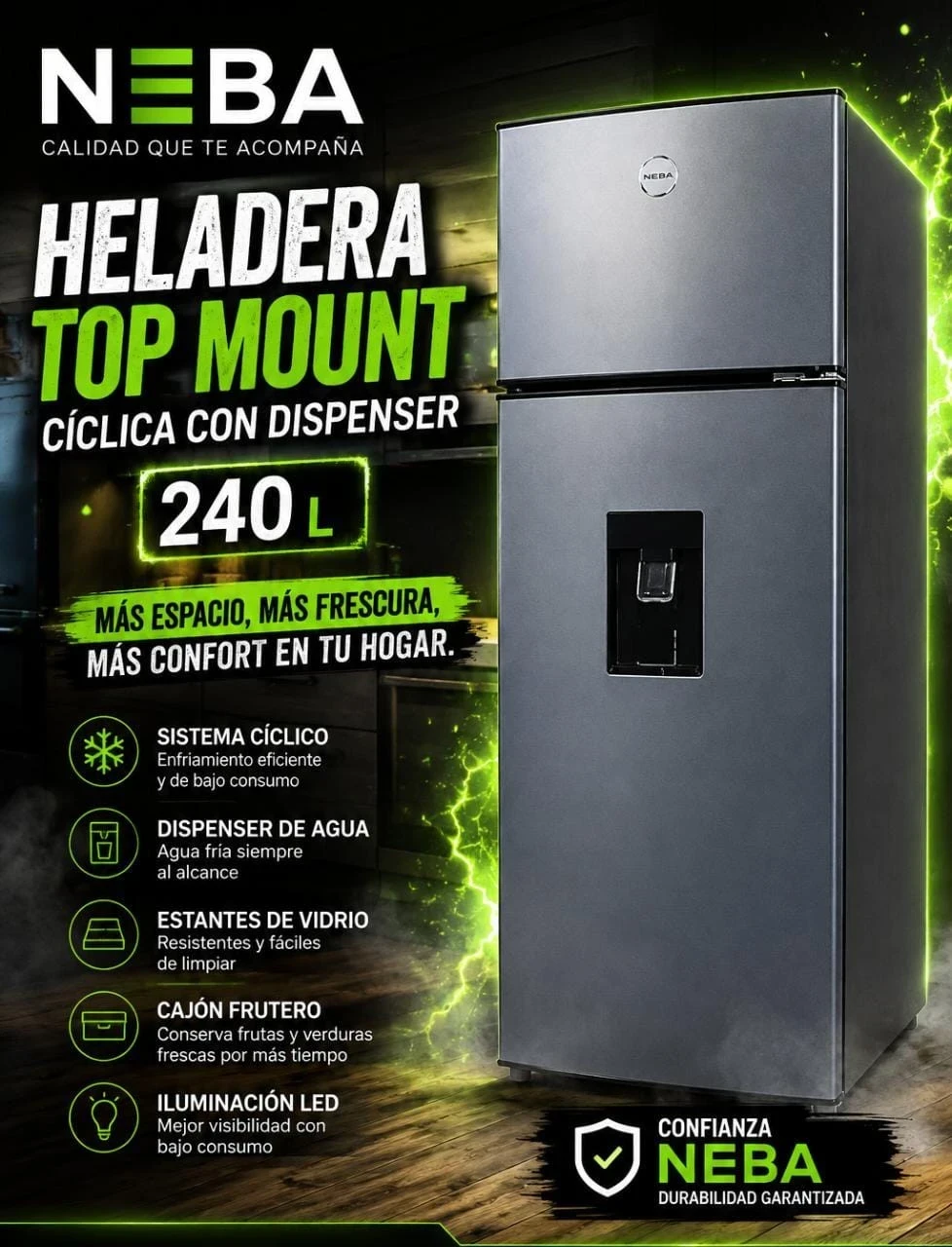 Heladera Top Mount ciclica gris c/dispenser 240 L gris