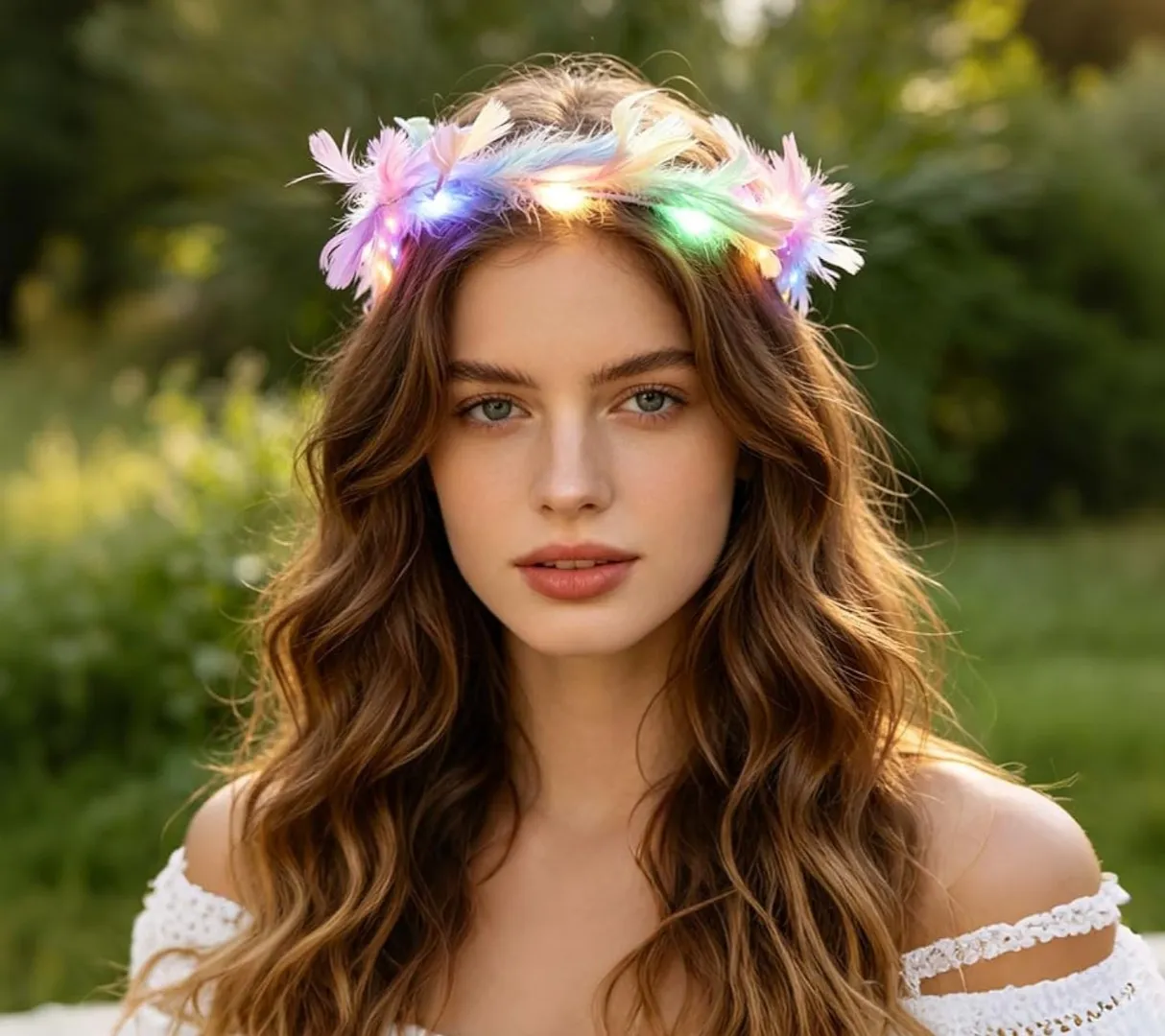 Vincha corona de plumas multicolor 10 led  3