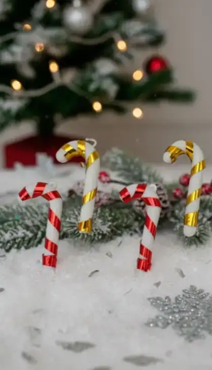 Adorno navideño baston de caramelo 6cm 6 piezas