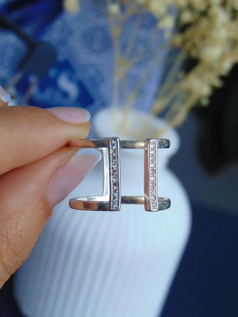 ANILLO PLATA LEY 925 GRUESO 2 LINEAS MITAD AJUSTABLE  3