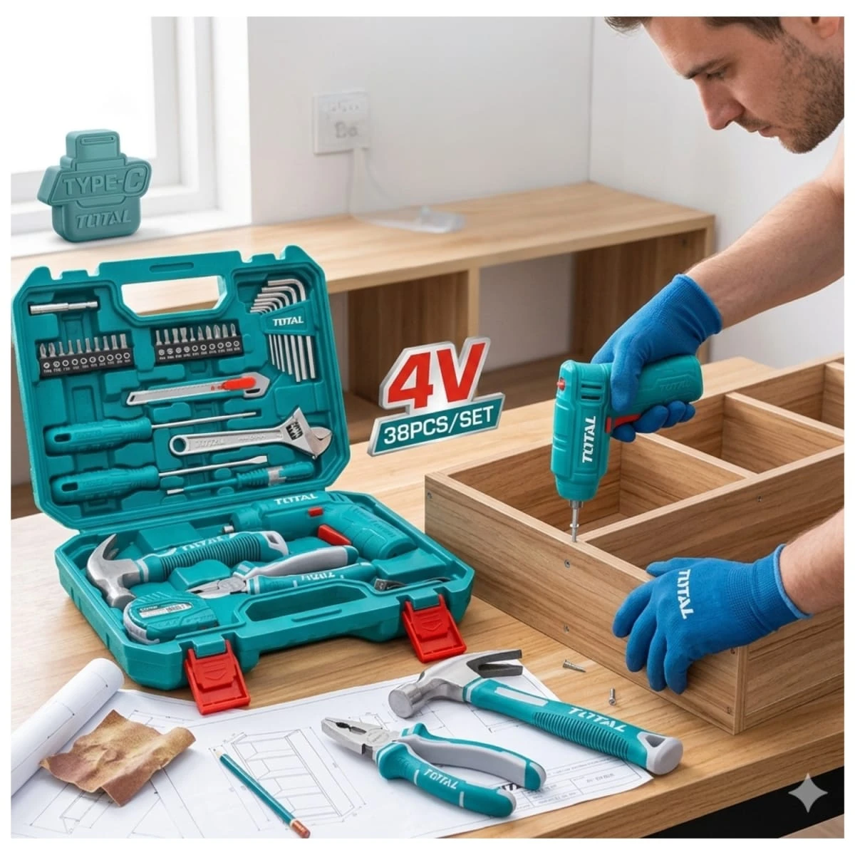 Set de destornillador 4v + 38pcs herramientas total 5