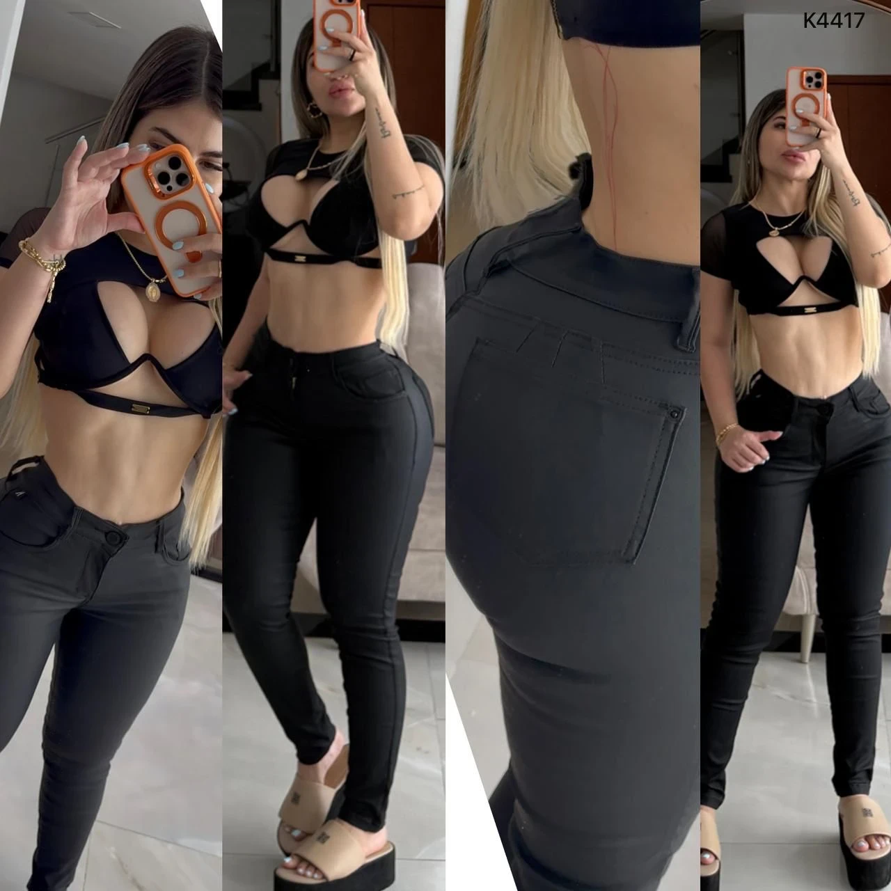 Skinny cuerina tiro alto 