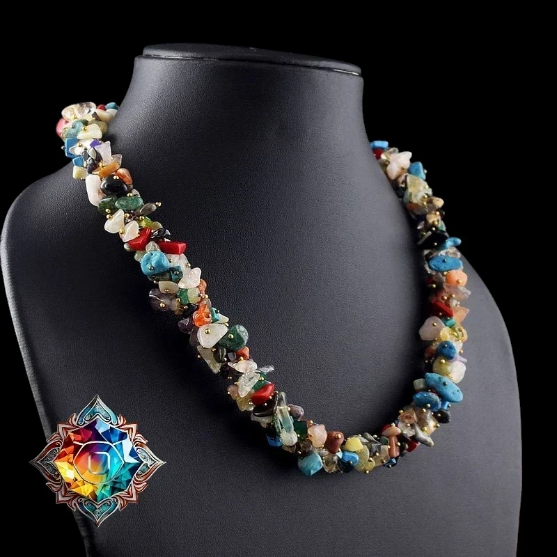Esplendido collar de piedras semipreciosas mixtas 5