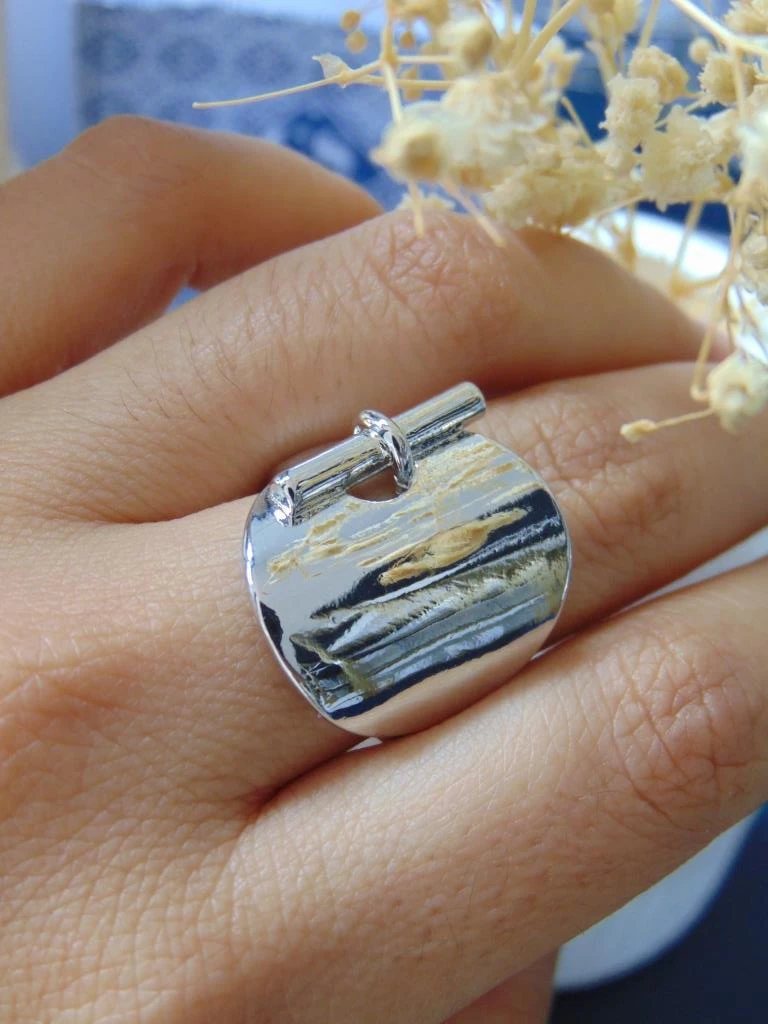 ANILLO ACERO PLATE GRUESO LISO GANCHO