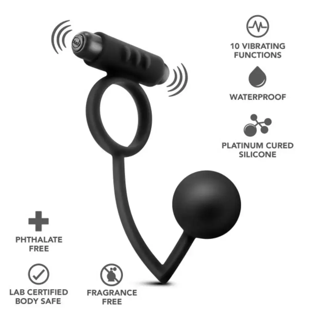Silicone Anal Ball with Vibrating C-Ring Black 4