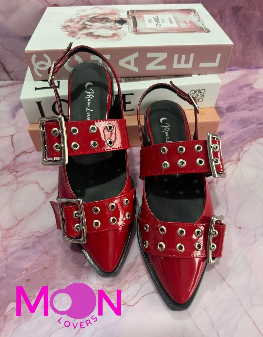 Mod.1011 Zapatilla Flats Doble hebilla Rojo Charol