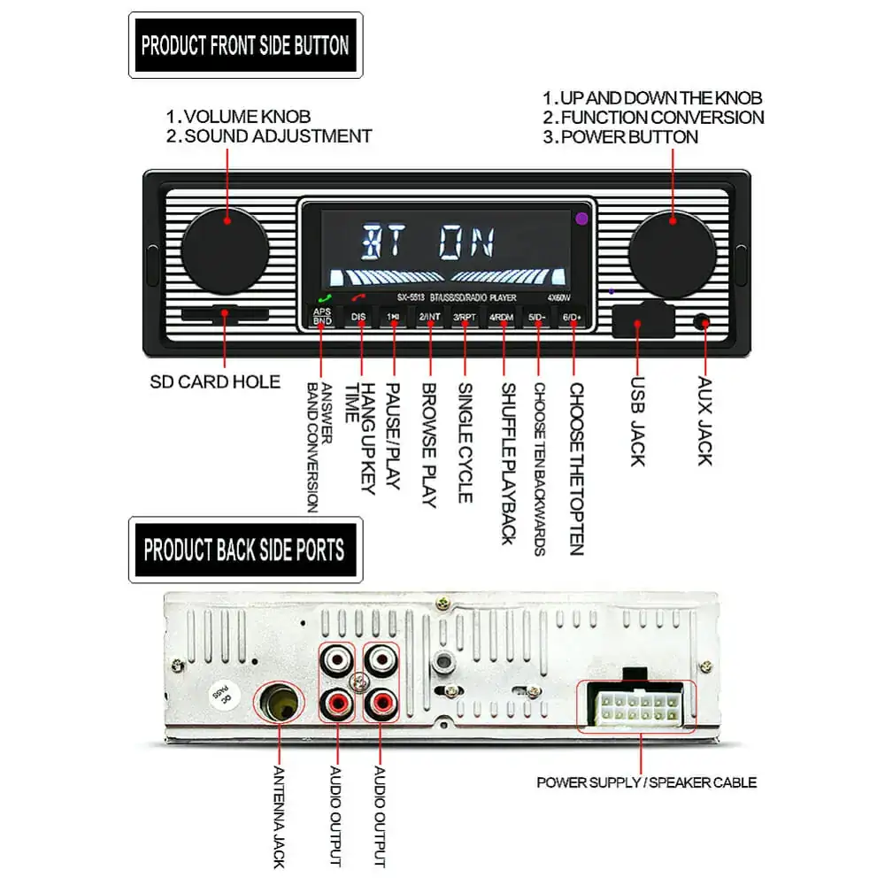 Auto Estereo Bluetooth Reproductor De Música Mp3 Estilo Retro + Control Remoto  3