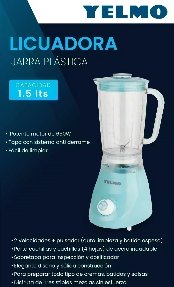 Licuadora Yelmo Lc-1009 1.5 L Con Jarra De Plástico - 220v Color Celeste
