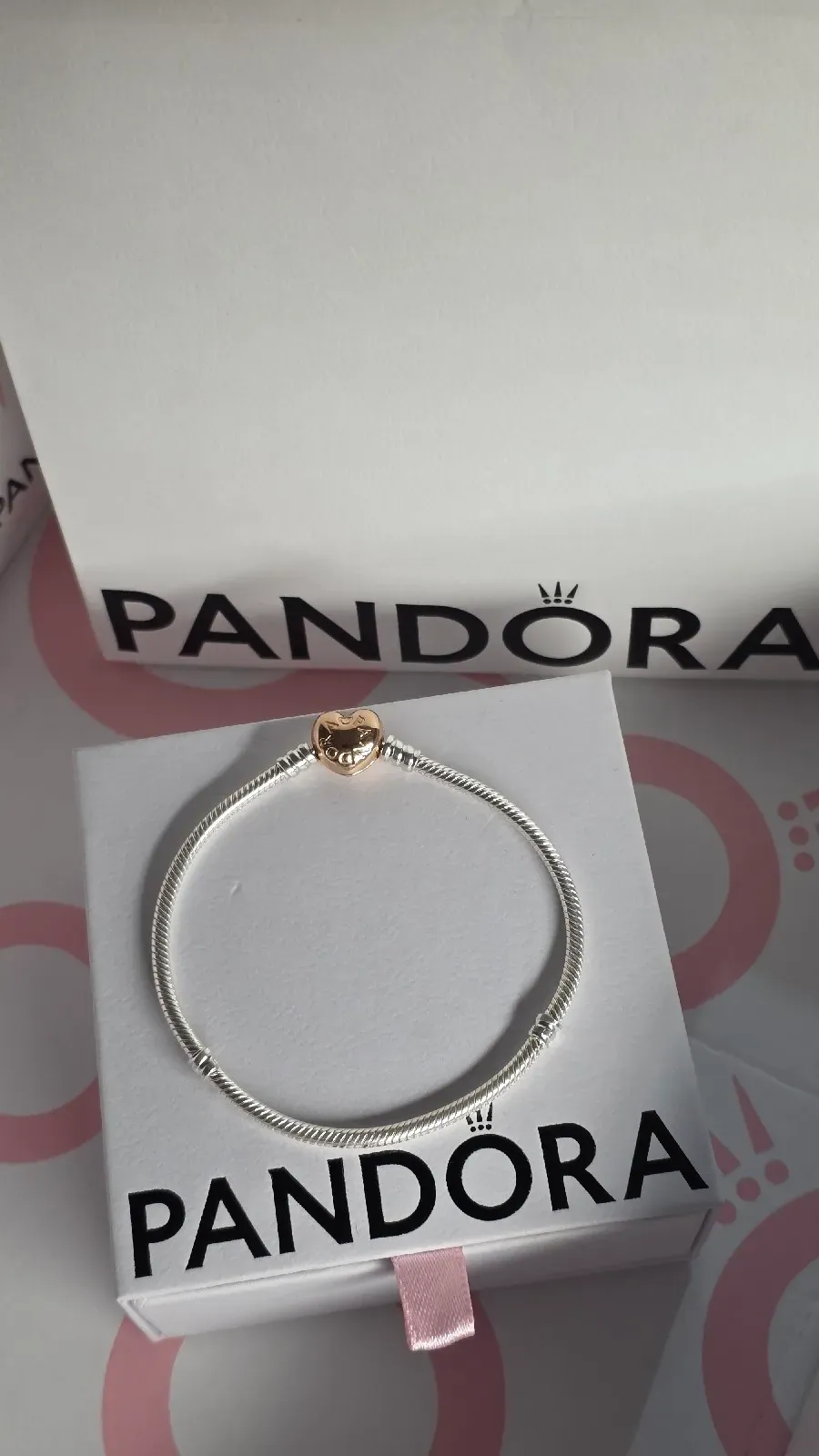 Pandora heart clasp Two-tone silver & Rose Gold 14k moments bracelet  2
