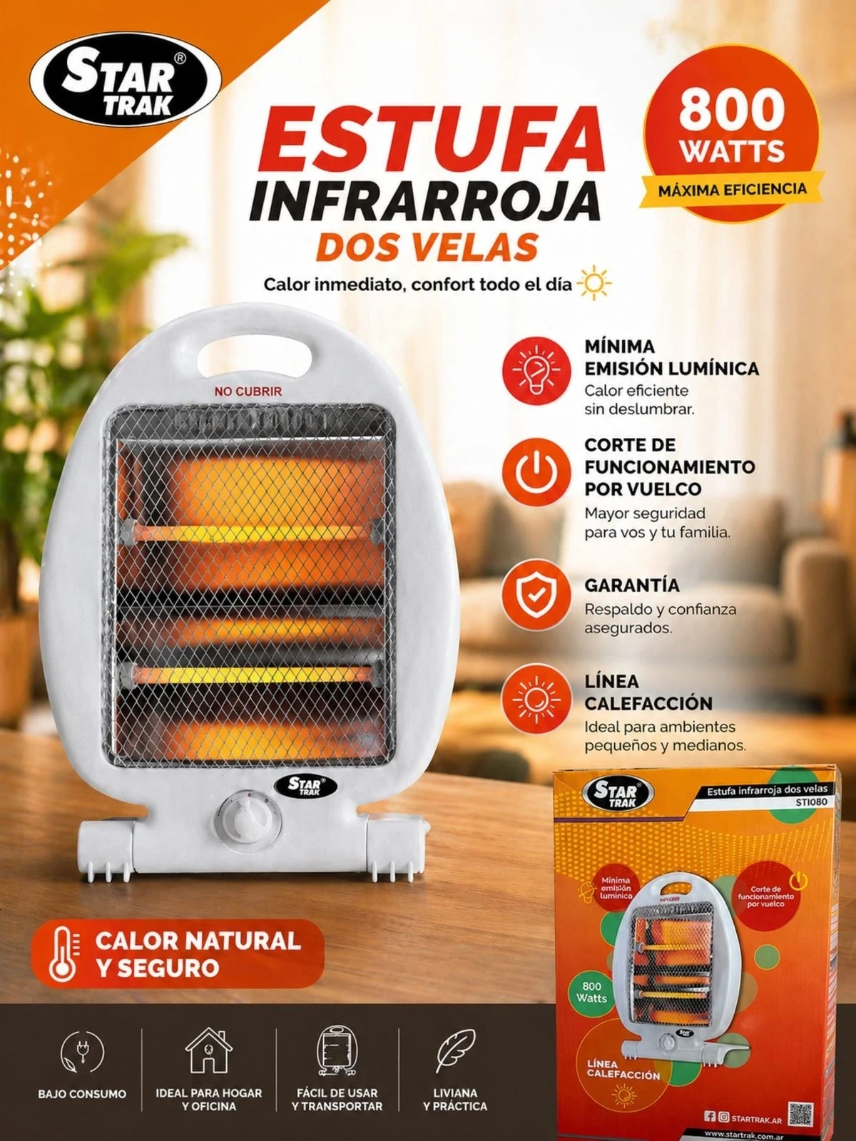ESTUFA INFRARROJA DE 2 VELAS 800W STAR TRAK