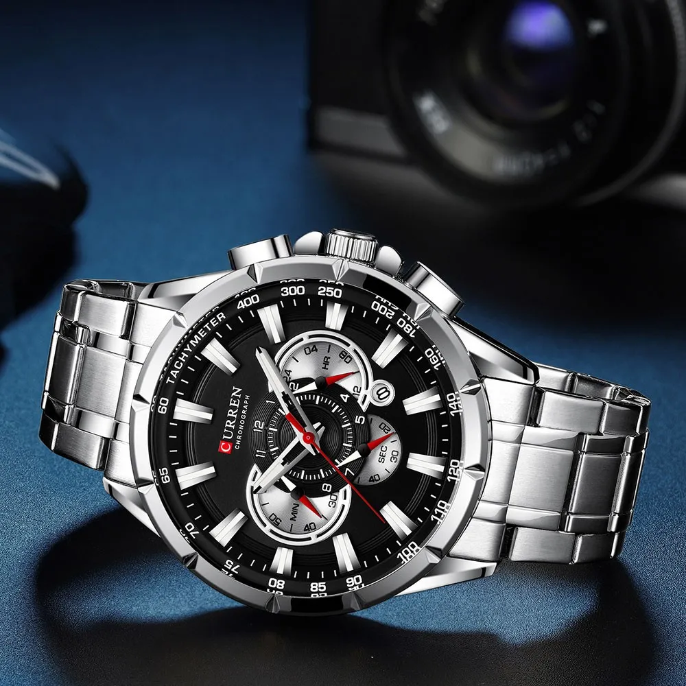 Reloj Curren Original Acero Cronografo 8363 Plateado Fondo Negro 4