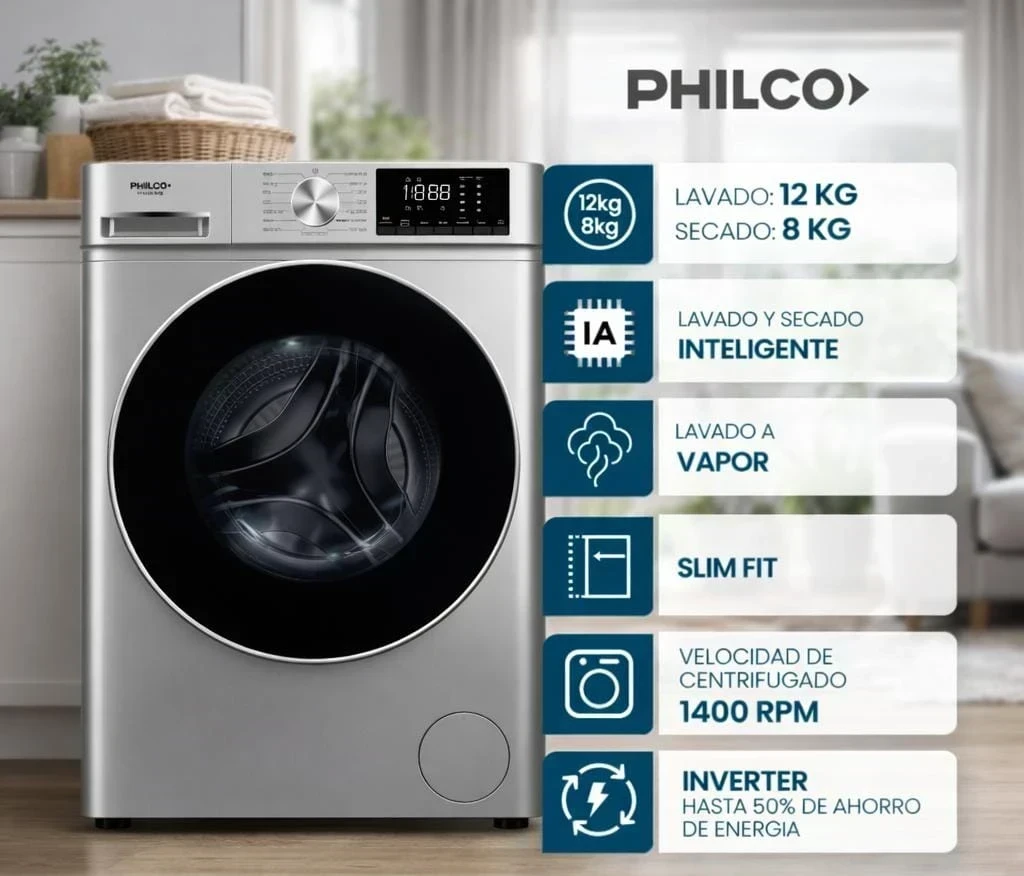 Lavasecarropa Philco 12/8KG Inverter