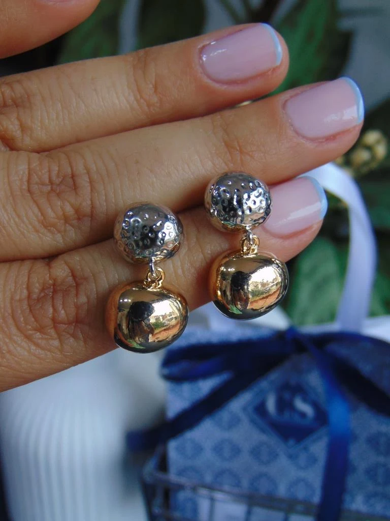 ARETES RODIO BICOLOR BOTONES 2