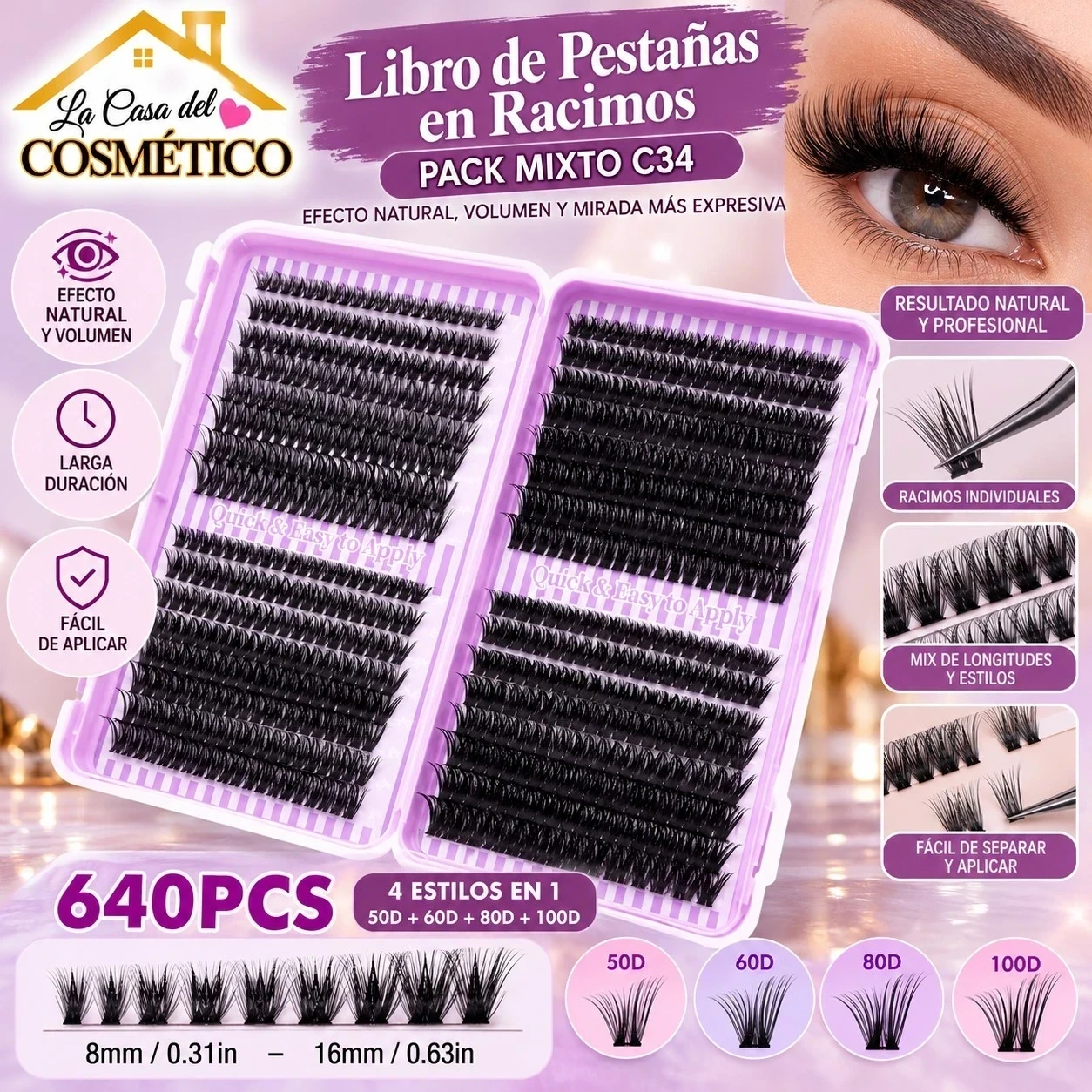 lumera libro pestañas en racimos volumen 4d mix – 640 piezas