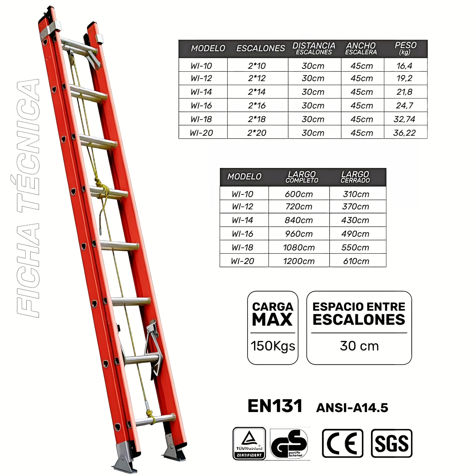 ESCALERA TELESCOPICA FIBRA VIDRIO 