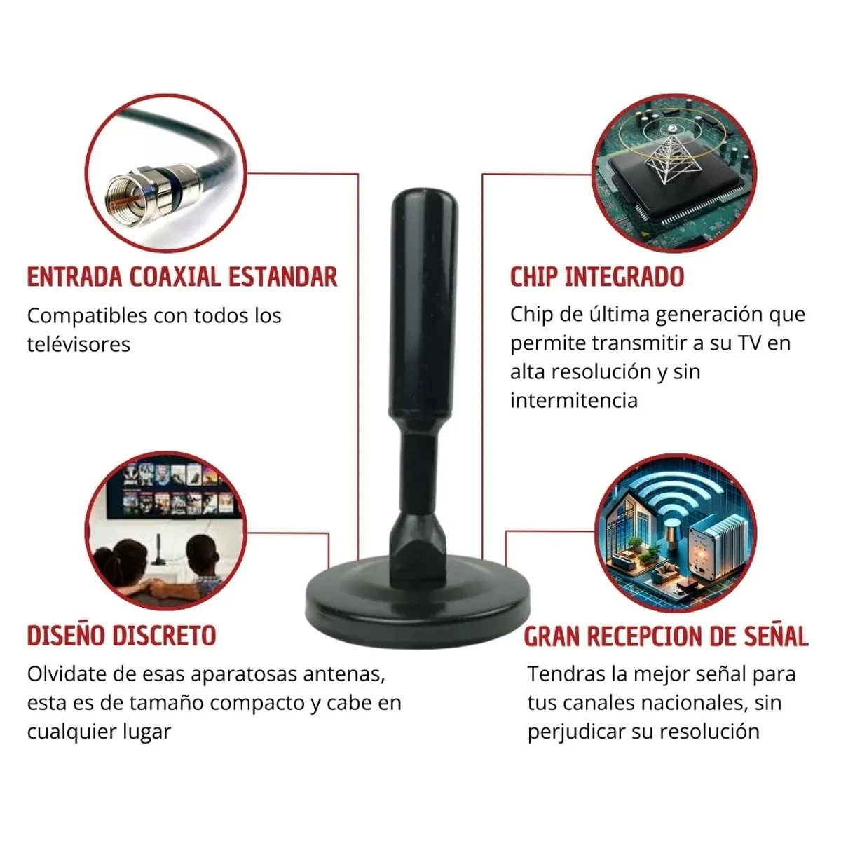 Antena TV Digital HD con Cable Coaxial de Cobre 5m | Electrónica Joma 3