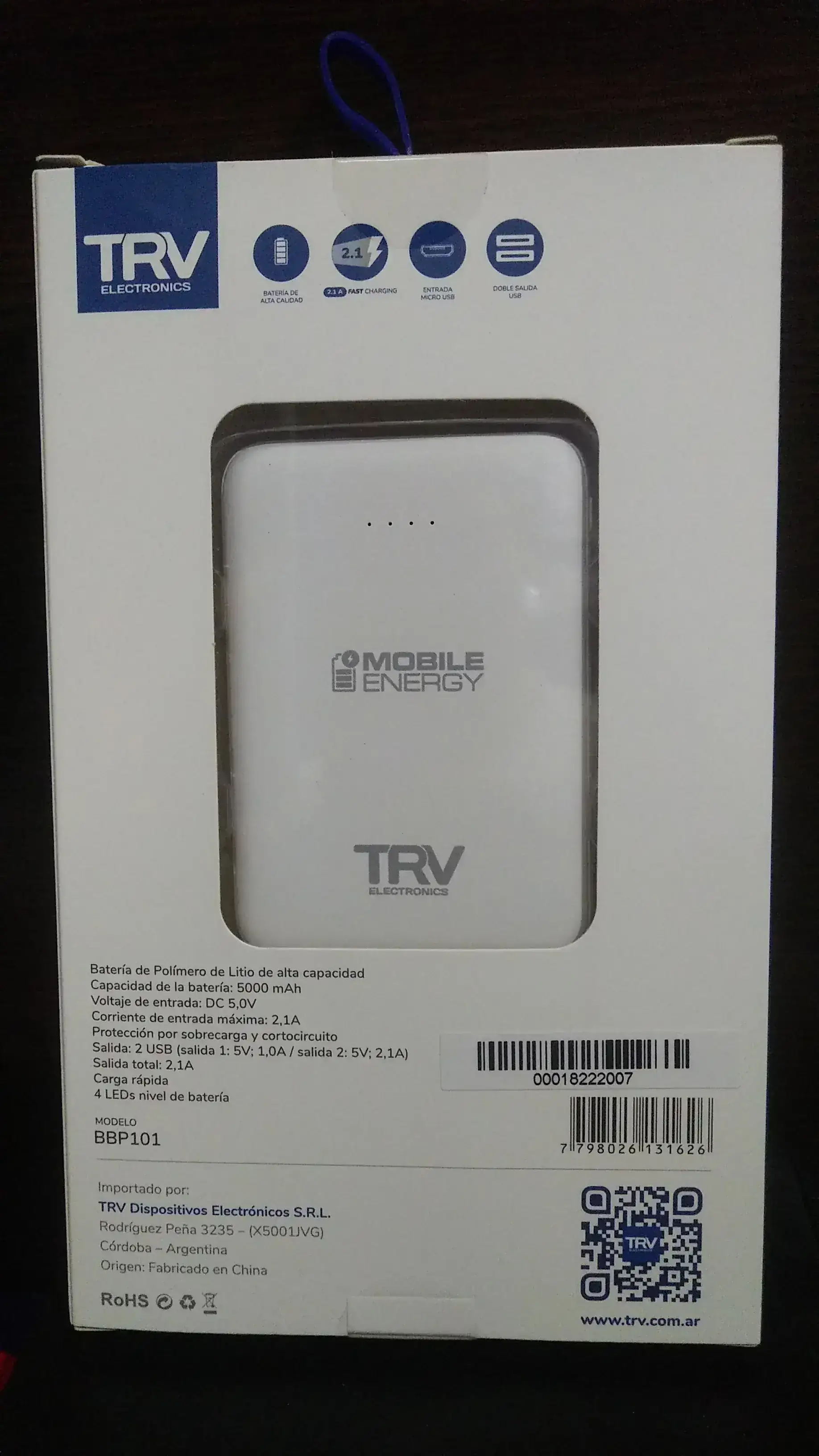 Cargador power bank 5000mha TRV
