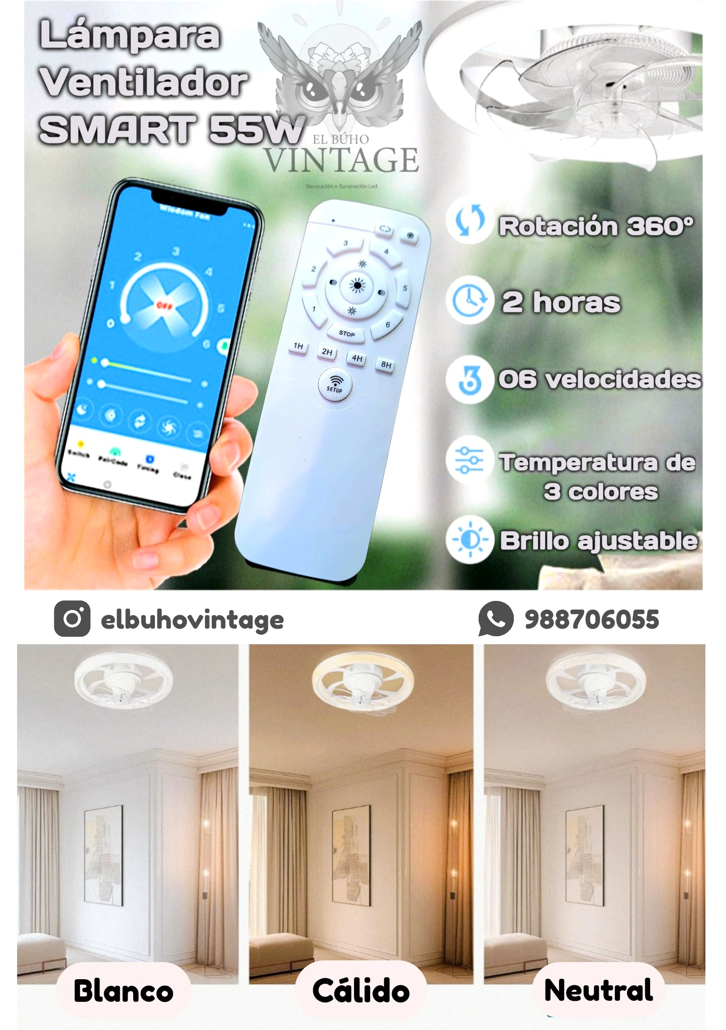 LÁMPARA VENTILADOR LED ROTACIÓN 360°  4