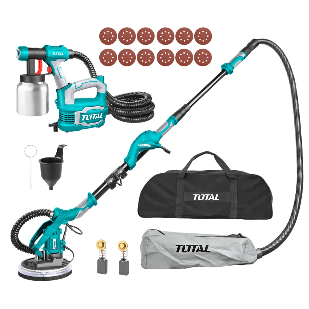 TWS10501-TT5006-2 Lijadora de pared y techo telescopica 1050w + pistola de pintar 550w aluminio total 