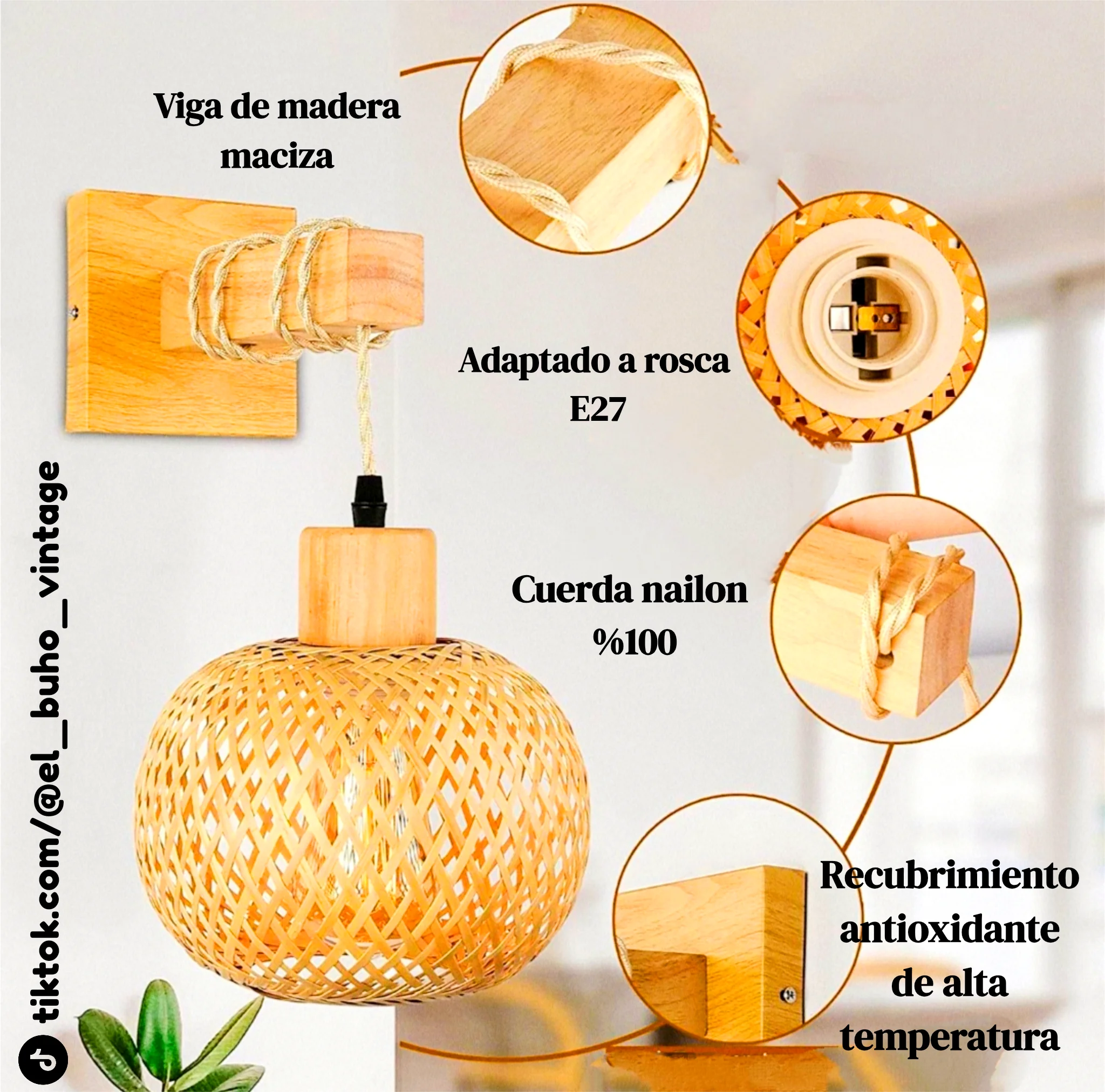 Elegancia Natural: Aplique de Pared en Ratán 4