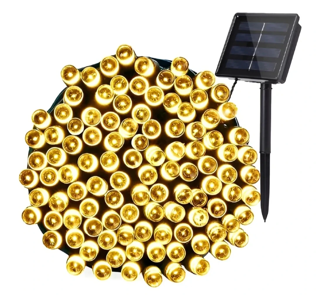 Luces Solares LED 10 mt Amarilla Calida Navidad 