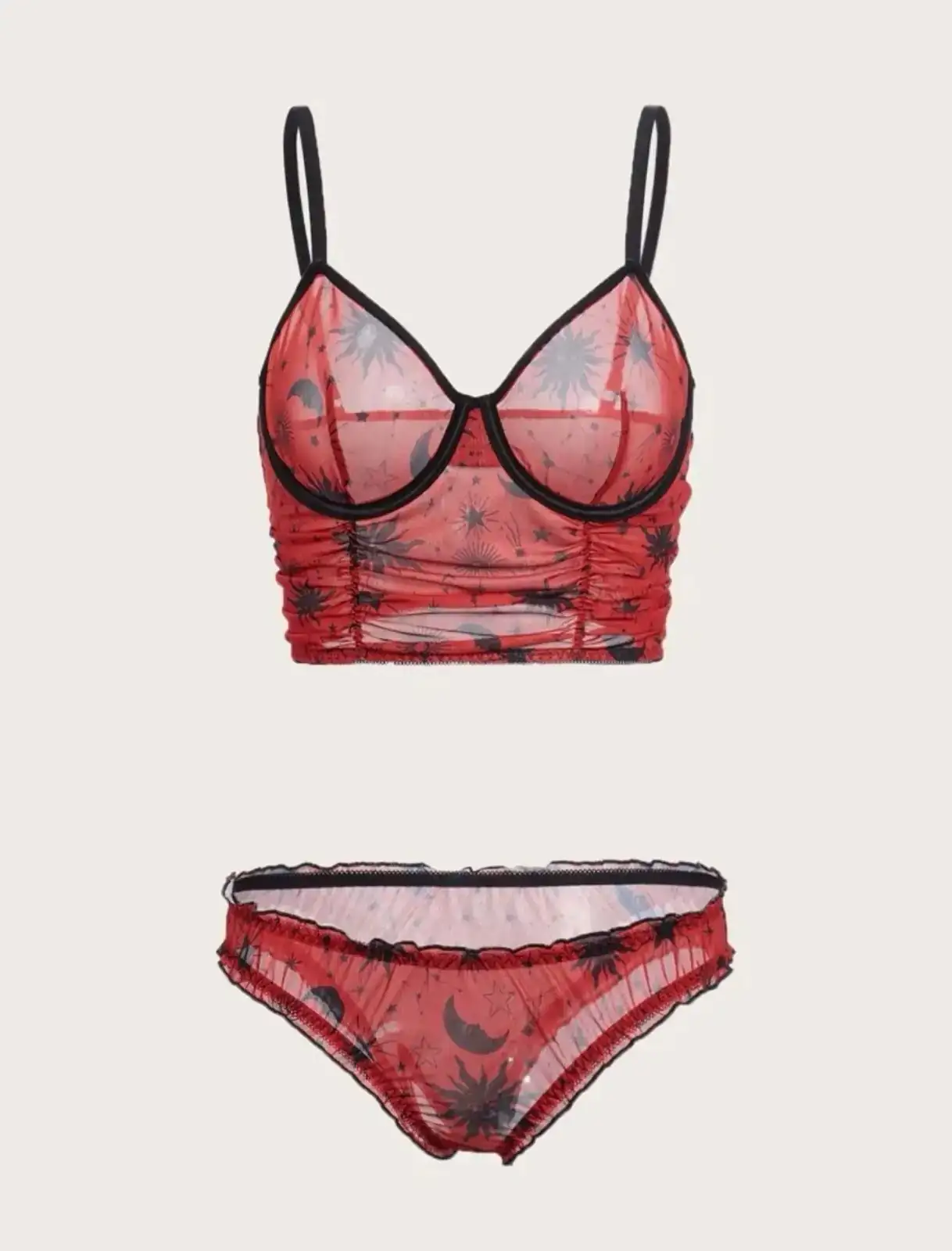 Conjunto Lenceria semitransparente rojo S