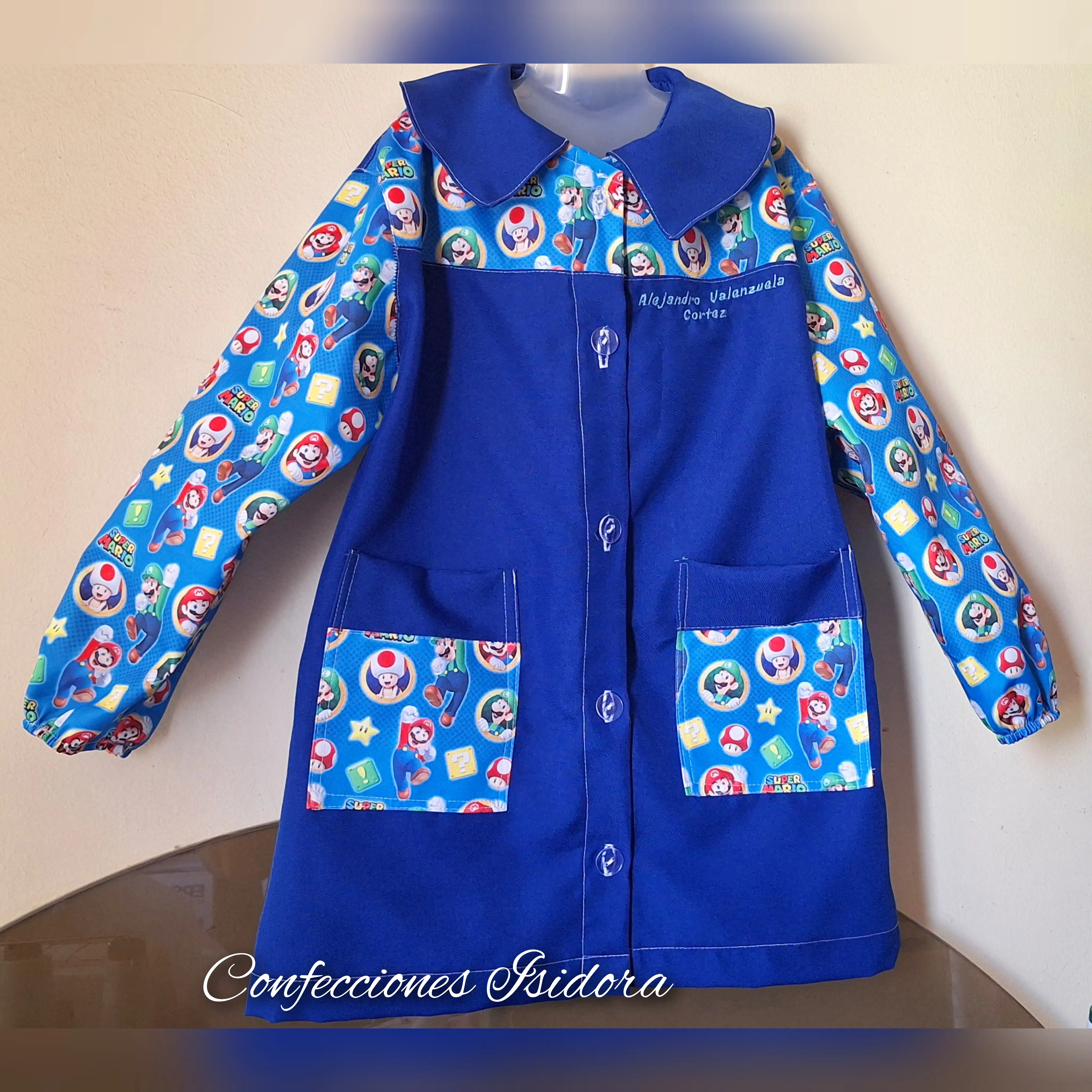 Delantal super mario , azul rey