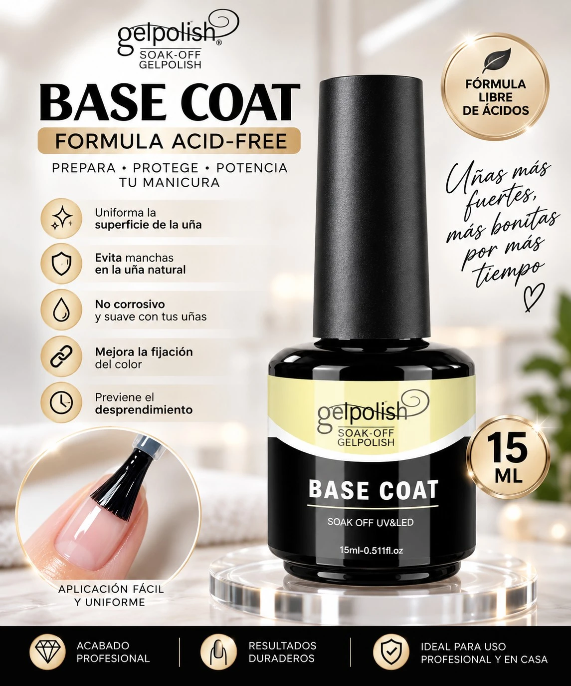 gelpolish base coat presentacion 15 ml
