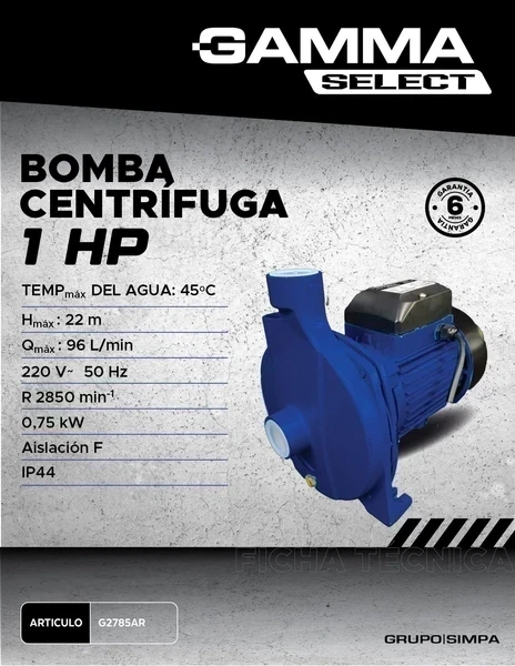 BOMBA CENTRÍFUGA GAMMA 1 HP