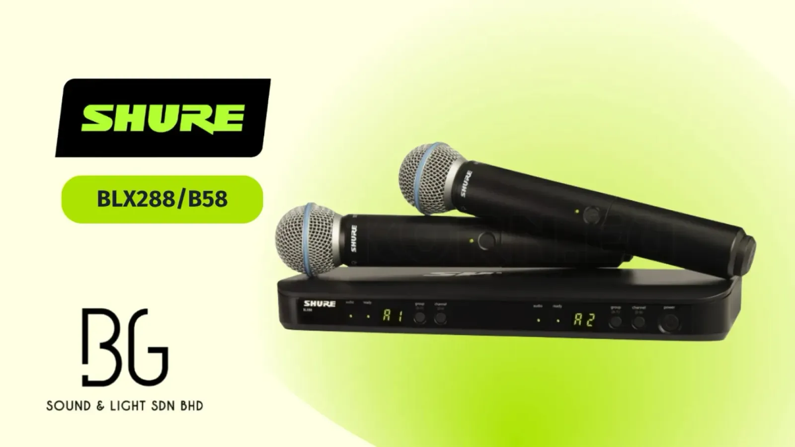 Shure BLX288/B58 PRECIO: 3300Bs Un sistema inalámbrico dual que incluye el receptor BLX88 y dos transmisores de mano BLX2 con cápsulas de micrófono Beta 58A integradas. Es conocido por combinar un sonido de calidad profesional con una configuración sencilla.  Características Principales Calidad de Audio Superior: Ofrece el legendario sonido Shure con claridad profesional y fiabilidad para voces en vivo, discursos o karaoke. Facilidad de Uso: Cuenta con la función "QuickScan" de un solo toque, que localiza rápidamente la mejor frecuencia abierta para evitar interferencias, lo que facilita la configuración. Alcance y Batería: Proporciona un rango de operación de hasta 100 metros (300 pies) y los transmisores funcionan hasta 14 horas continuas con dos pilas AA (incluidas). Construcción Robusta: Los micrófonos Beta 58A están diseñados con una rejilla de malla de acero endurecido y un sistema antigolpes neumático avanzado que minimiza el ruido de manejo y resiste el uso rudo. Patrón Polar Supercardioide: La cápsula Beta 58A tiene un patrón supercardioide uniforme que aísla la fuente de sonido principal y rechaza eficazmente el sonido fuera del eje, proporcionando una alta ganancia antes de la retroalimentación. 