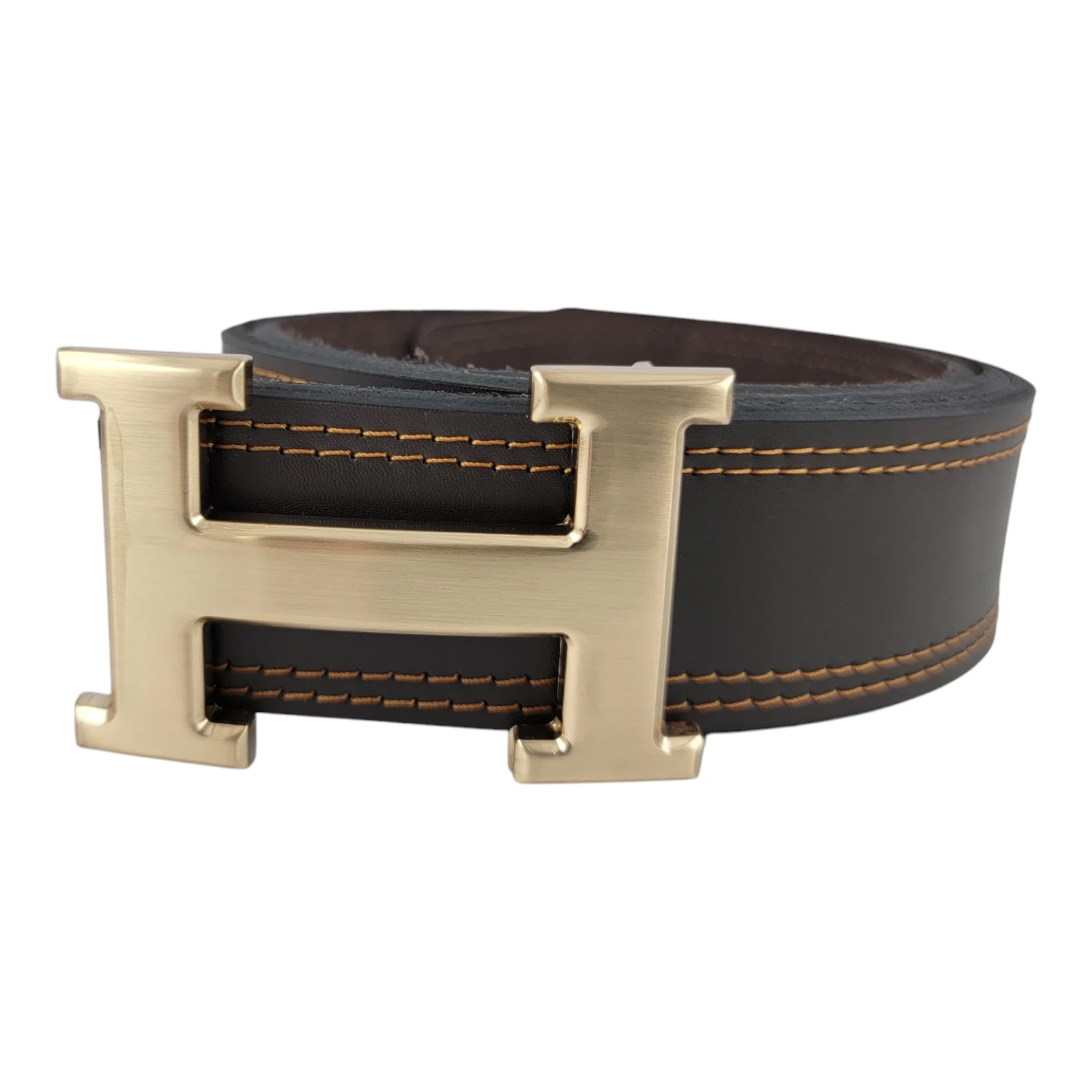Cinturon Hermes hebilla dorada cuero cafe oscuro  3