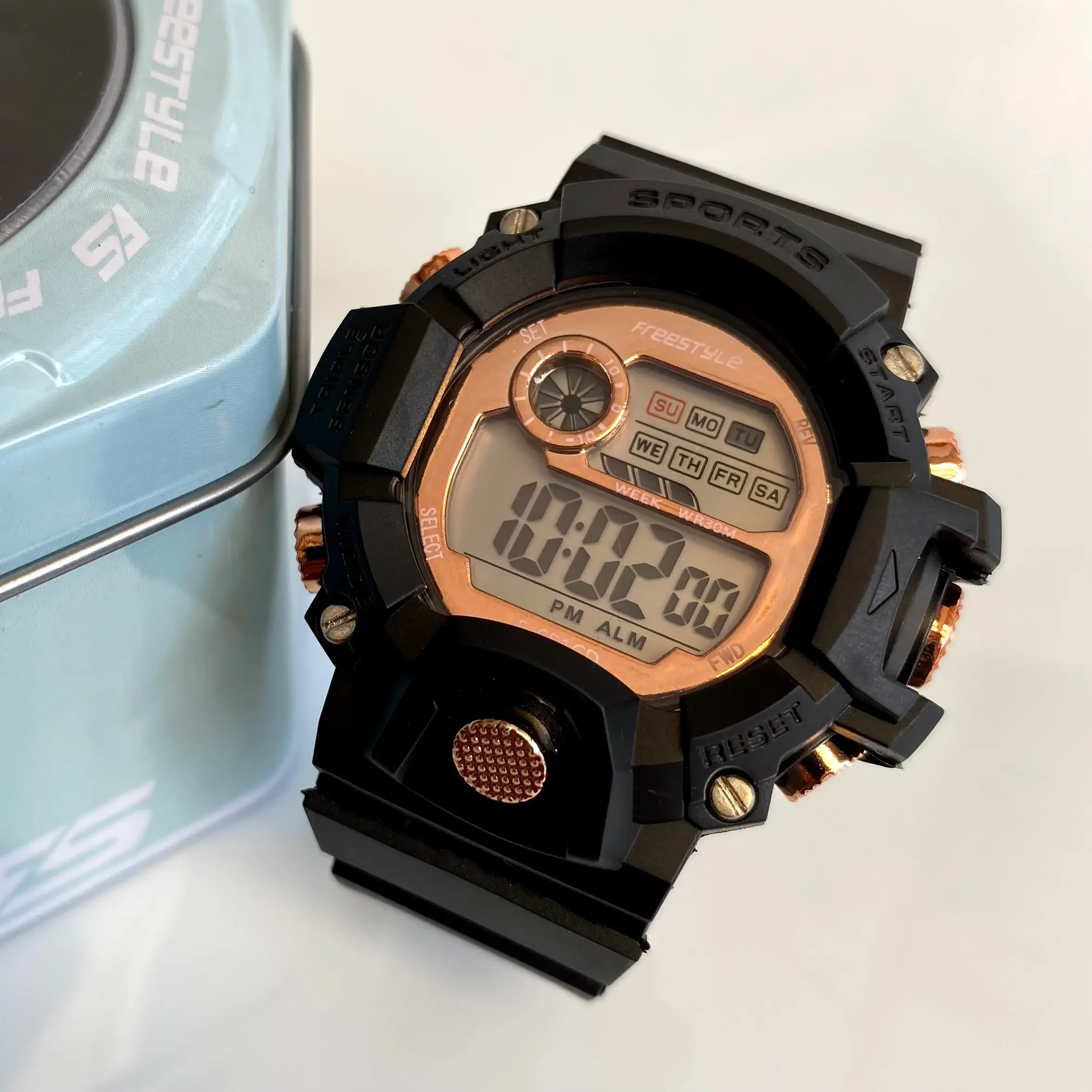 Reloj Deportivo Digital Sumergible Negro Oro Rosa 4