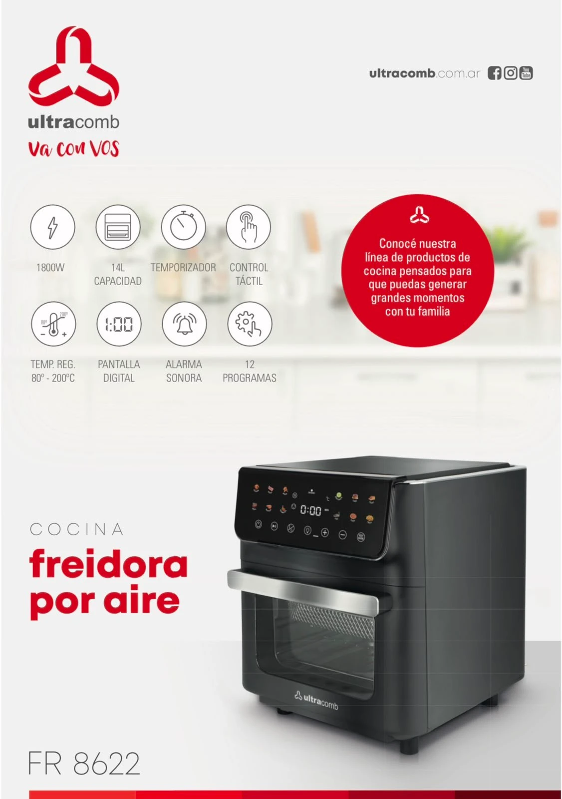 FREIDORA DE AIRE ULTRACOMB 14 LTS FR-8622
