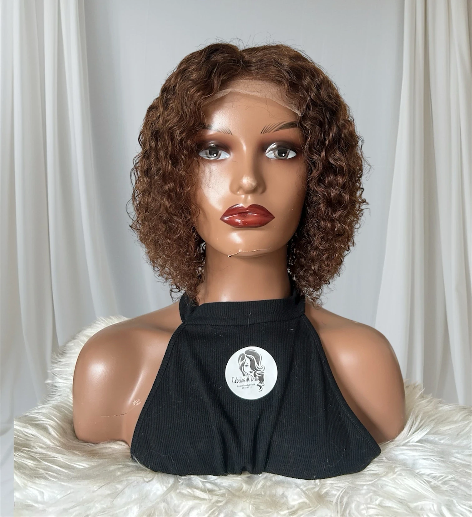Peluca de cabello humano 12 pulgadas chocolate ,encaje frontal de  4x4  2