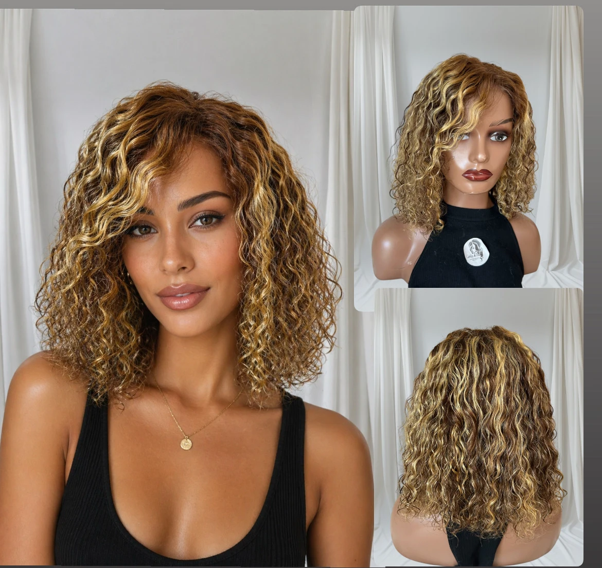 Peluca cabello humano 12” color 4/27, frontal 13x4 