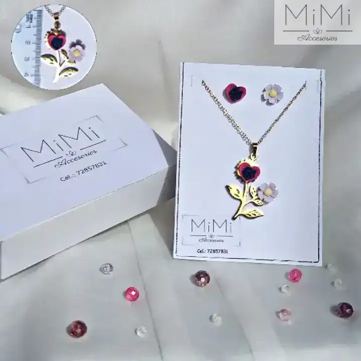 Conjunto de joyas flores y corazones rn acero inoxidable 