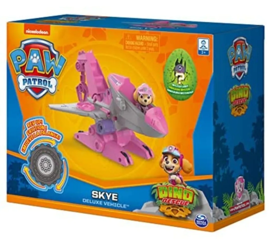PAW Patrol, Dino Rescue Skye's Deluxe Vehículo Rev Up con Misterioso Dinosaurio 