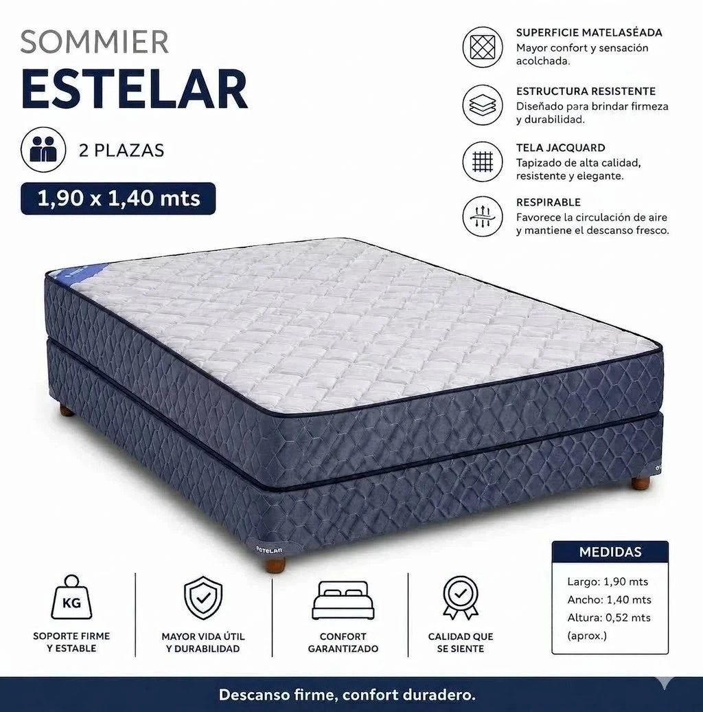 SOMMIER ESTELAR, ESPUMA ALTA DENSIDAD 2 Plazas