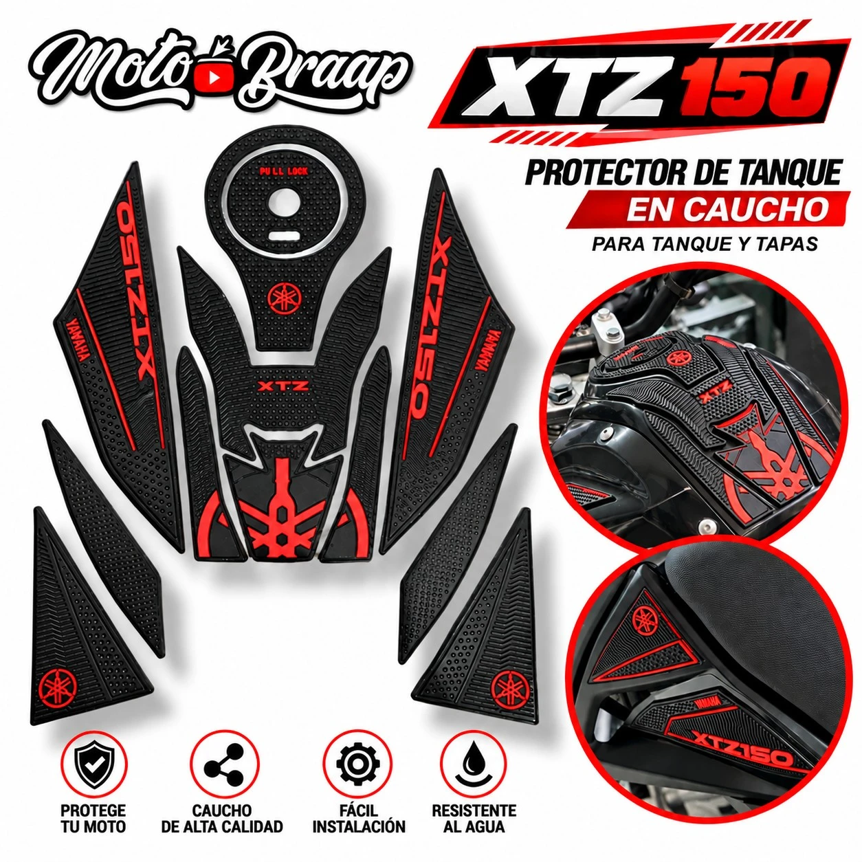XTZ 150 Protector de tanque caucho negro rojo