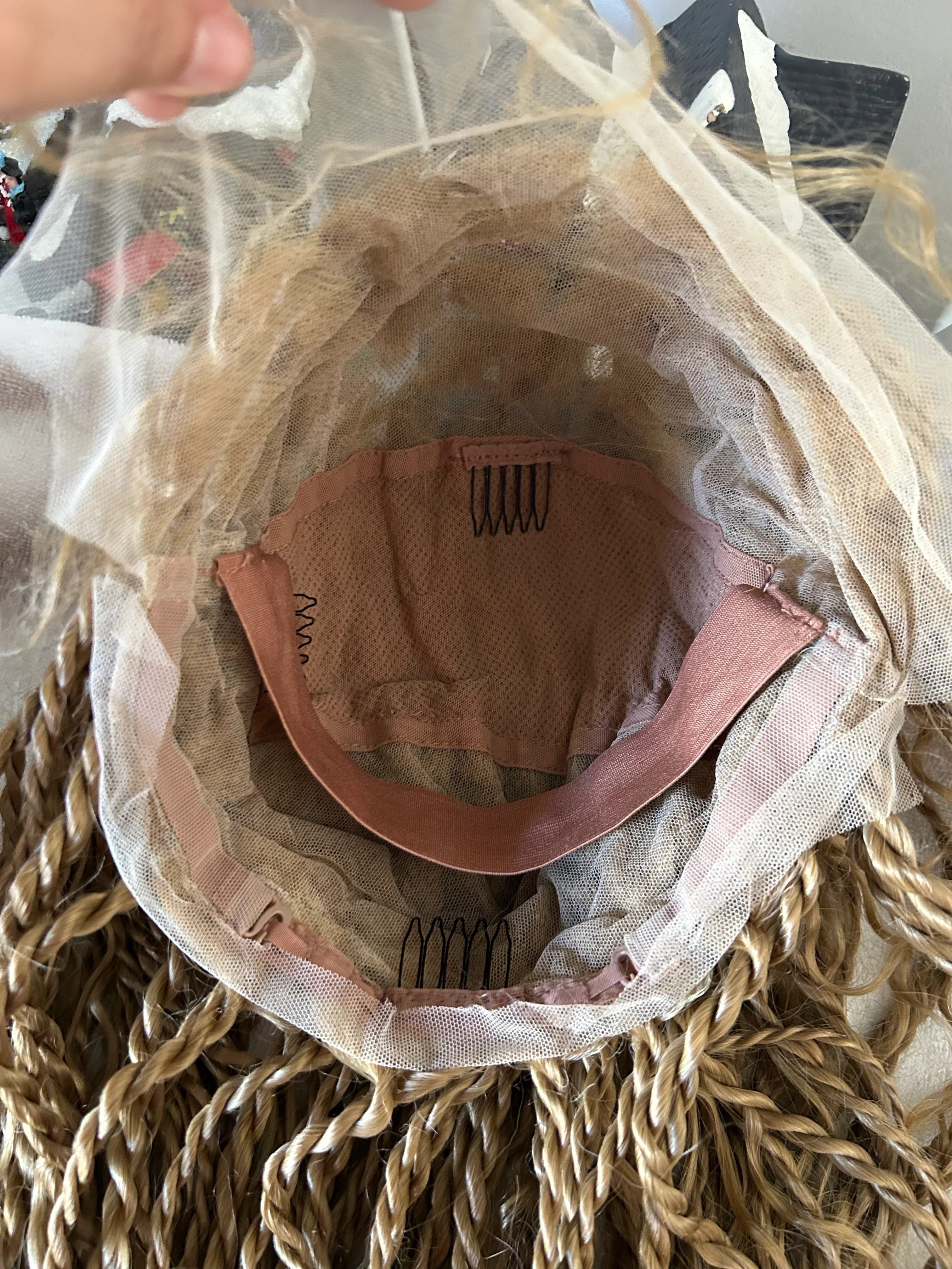 peluca bohemia sin nudos, peluca de encaje completo, caja cuadrada, color rubio miel 4