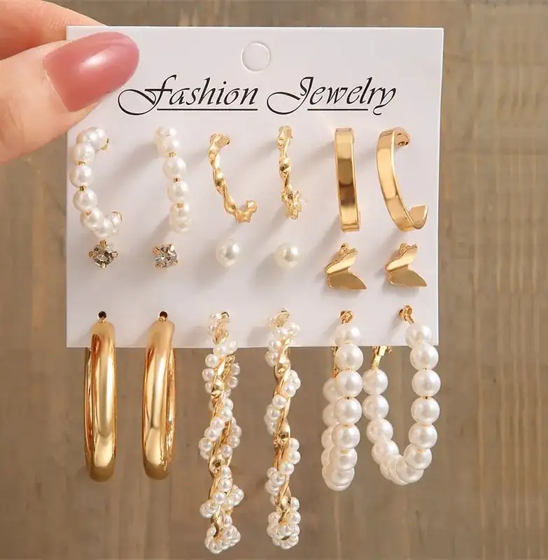 Set de Aretes aros con perlas 