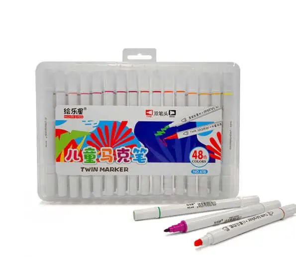 Estuche 48 Pzs Plumones Doble Punta 