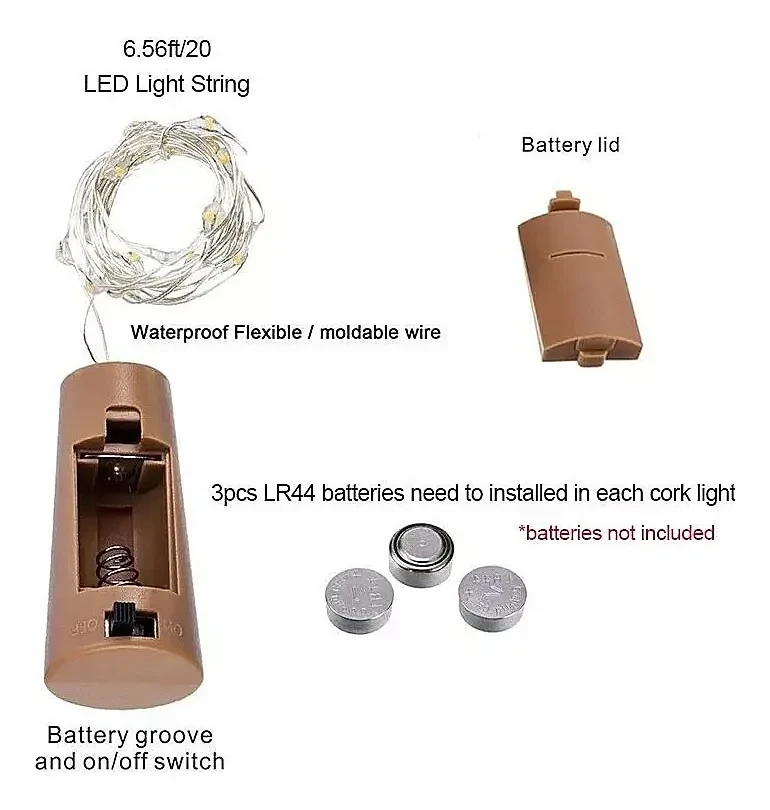 Pack X5 Luces Corcho Hada 2mt Led Calida 3