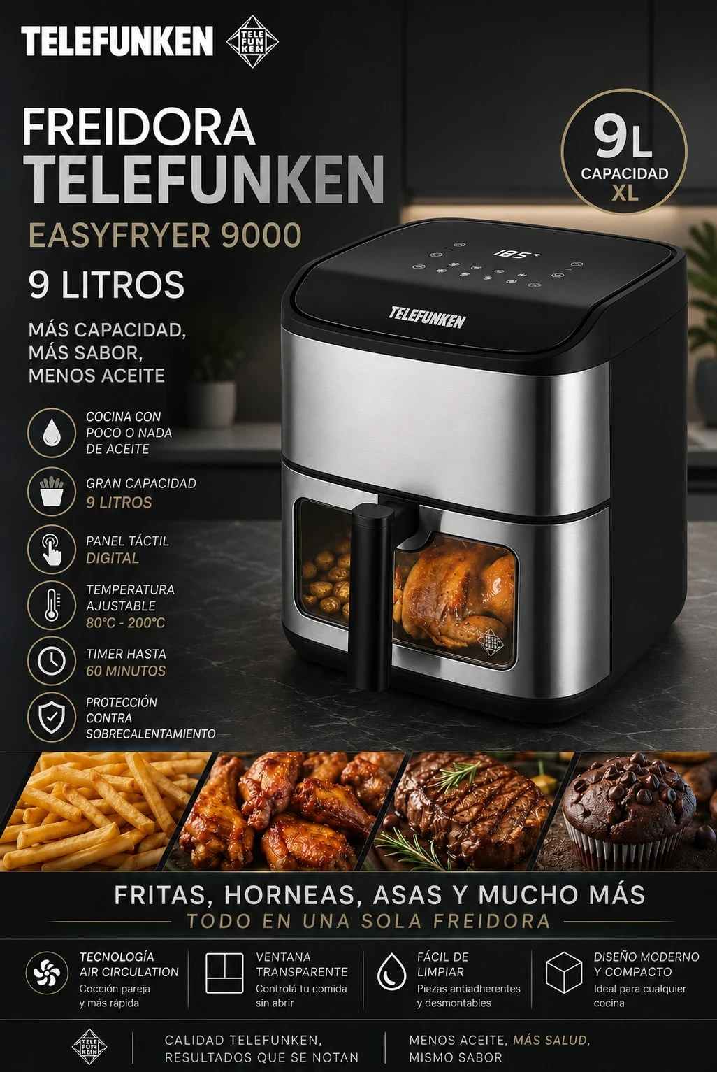 FREIDORA DE AIRE TELEFUNKEN 9LTR