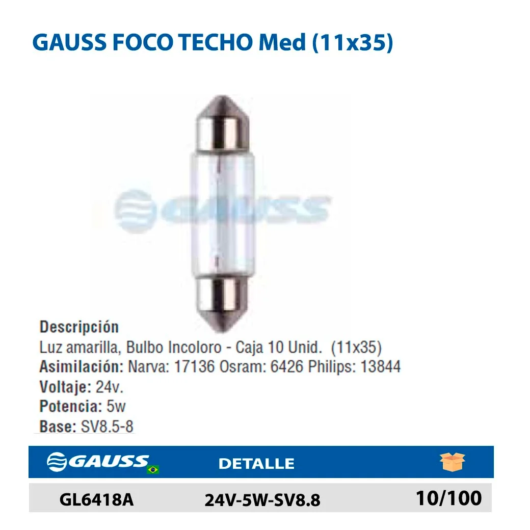 GAUSS FOCO TECHO Med (11x35) 24V-5W-SV8.8
