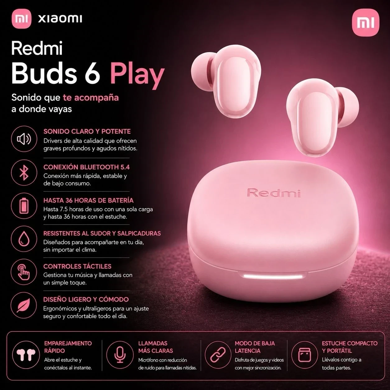 AURICULAR XIAOMI REDMI BUDS 6 PLAY BLUETOOTH 2